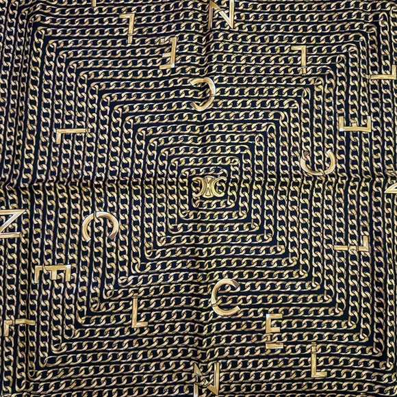 Celine Accessories - CELINE Black & Gold Chains Bandana In Silk Twill